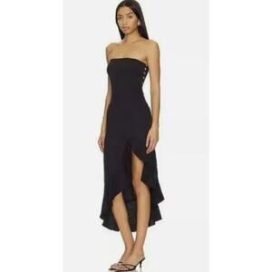 Free People Made Me Blush Black Strapless Bandeau Dress Ruffle Hem Size Medium